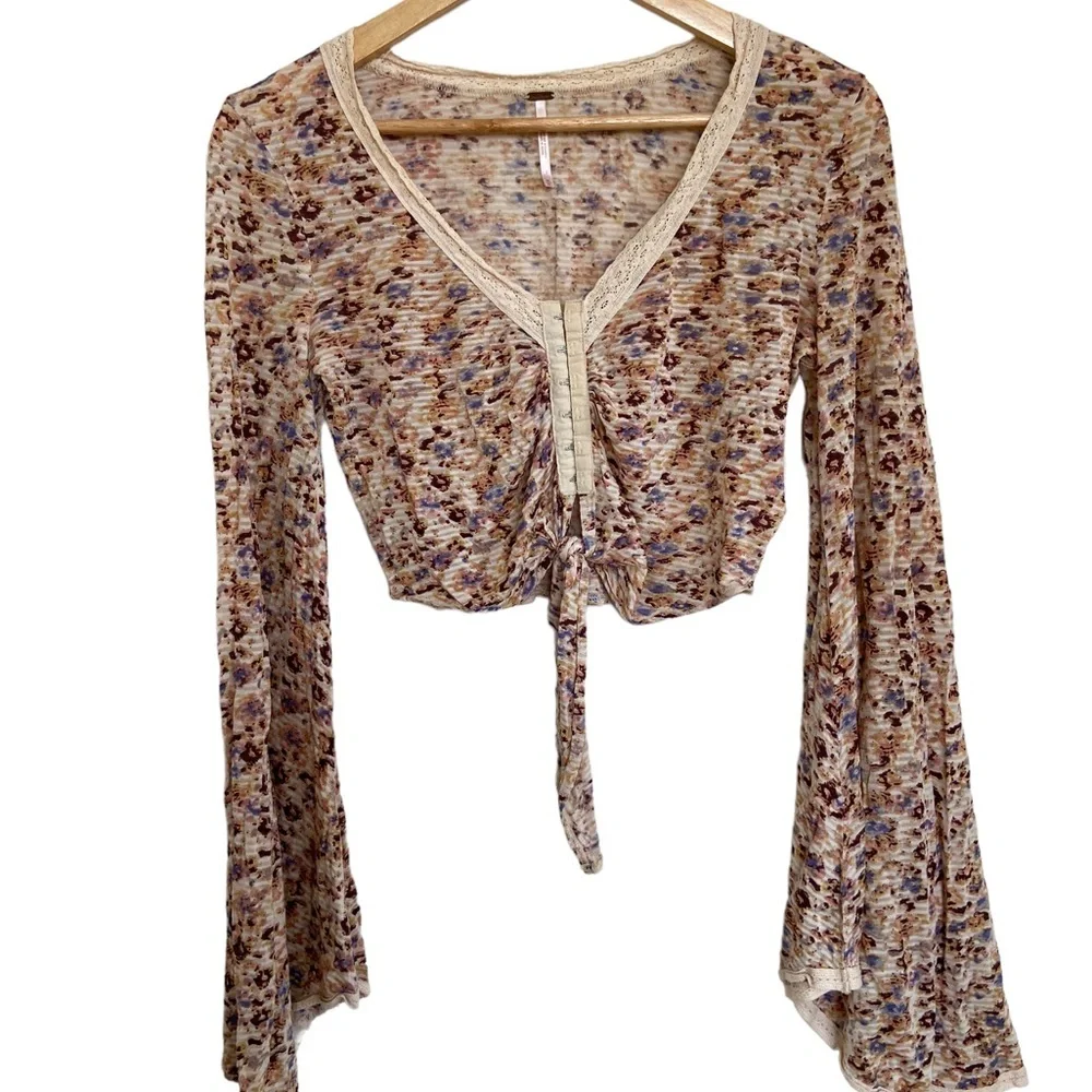 Free People Bell Sleeve Floral Crop Top